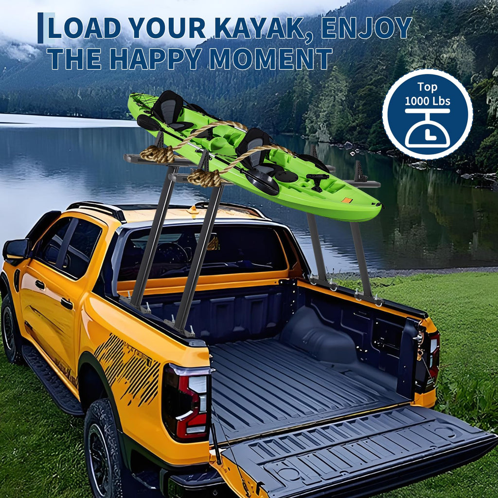 Garvee 35"-71" Adjustable Aluminum Truck Ladder Rack, Weatherproof, No-Drill J-Bolts Two-Bar, Heavy-Duty Pickup Bed Rack for Ford, Chevy, Toyota, RAM, Black