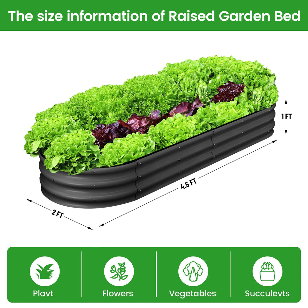Garvee 2-Pack 4.5'x2'x1' Oval Galvanized Raised Garden Beds Open Base Metal Planters, Tool-Free Assembly, Large Outdoor Planter Boxes, Gray