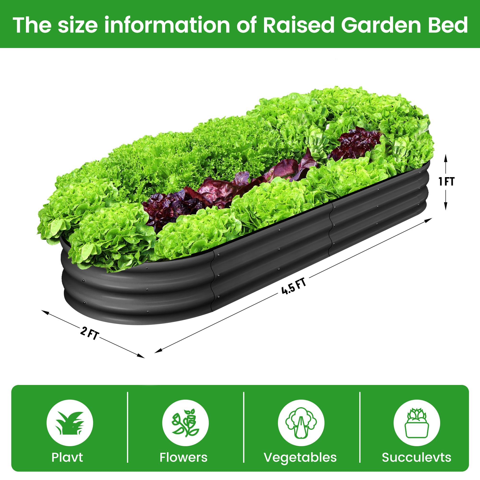 Garvee 2-Pack 4.5'x2'x1' Oval Galvanized Raised Garden Beds Open Base Metal Planters, Tool-Free Assembly, Large Outdoor Planter Boxes, Gray