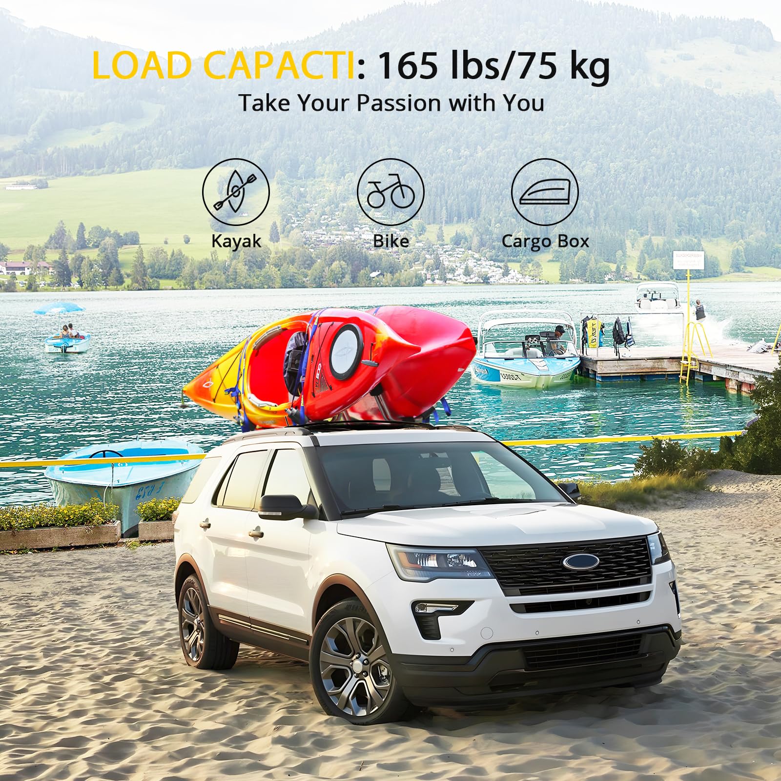 Garvee Roof Rack Cross Bar Fit for 2016-2019 Ford Explorer, Alloy Steel