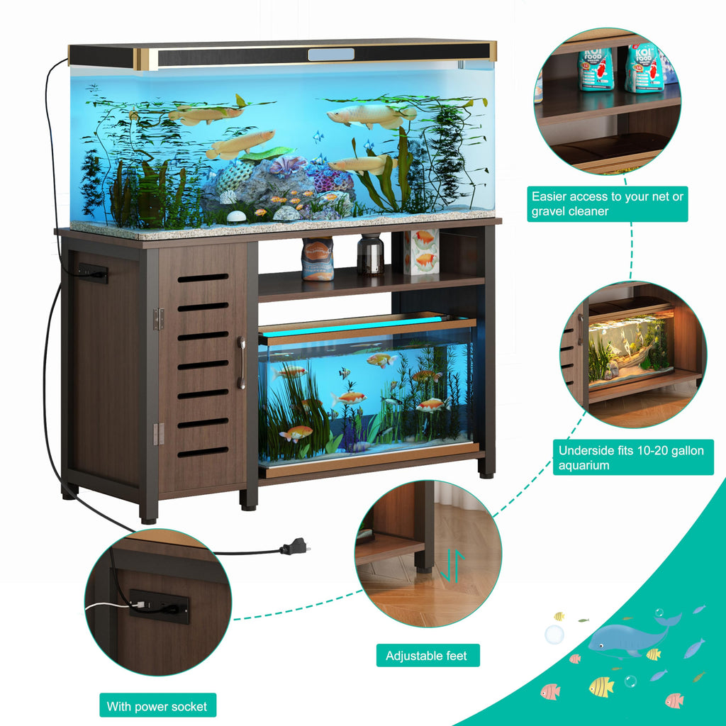 Garvee 55-75 Gallon Fish Tank Stand with Power Outlets, Heavy Duty Metal Aquarium Stand with Cabinet for Fish Tank Accessories Storage, Turtle/Reptile Terrariums