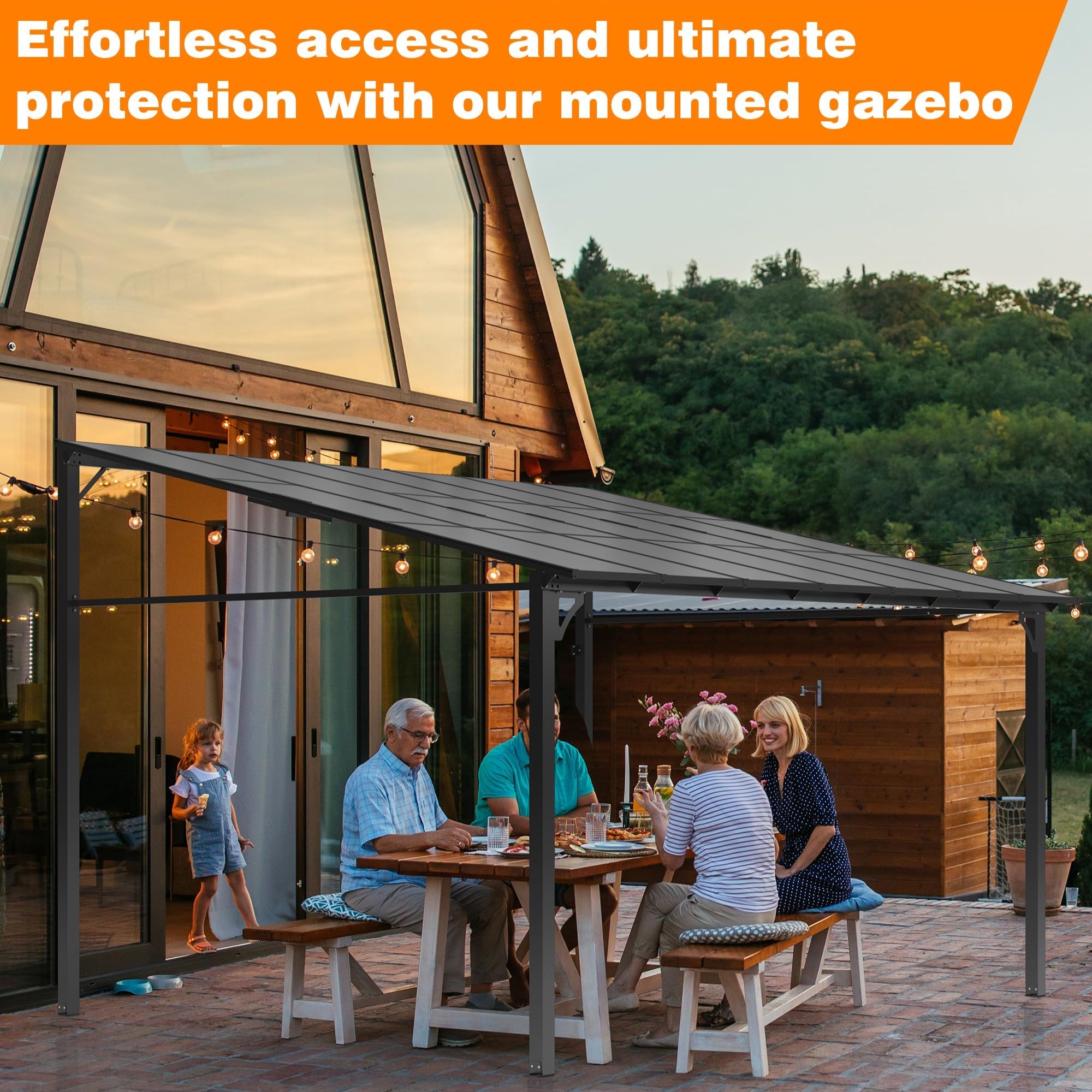 Garvee 12'x14' Lean To Gazebo Hardtop Wall Pergola with Polycarbonate Roof for Lawn Patio Deck and Party Space Efficient Aluminum Frame Grey