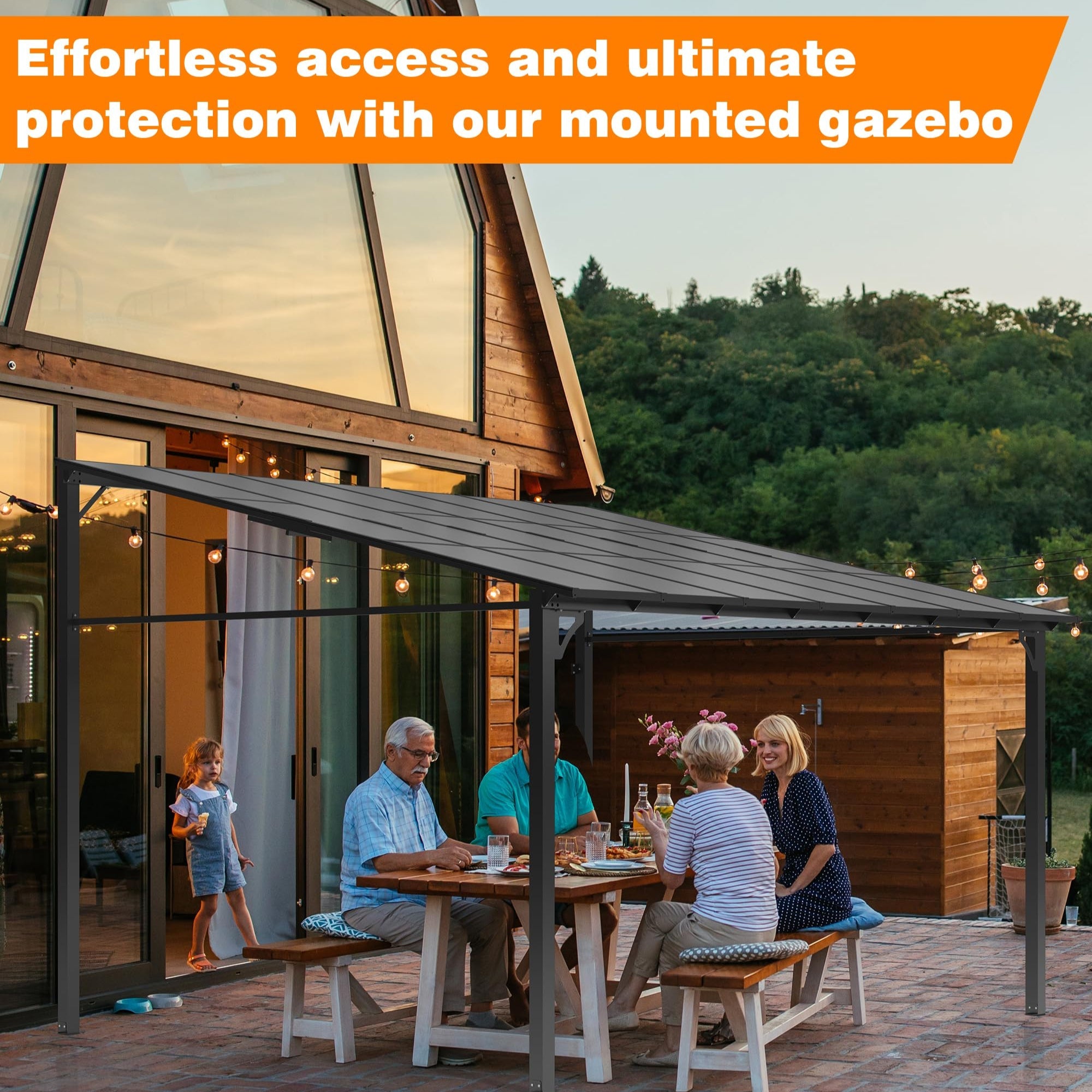 Garvee 10'x12' Lean-To Hardtop Gazebo - Aluminum Frame Wall Pergola for Patio & Lawn, Space-Saving Outdoor Shelter Grey