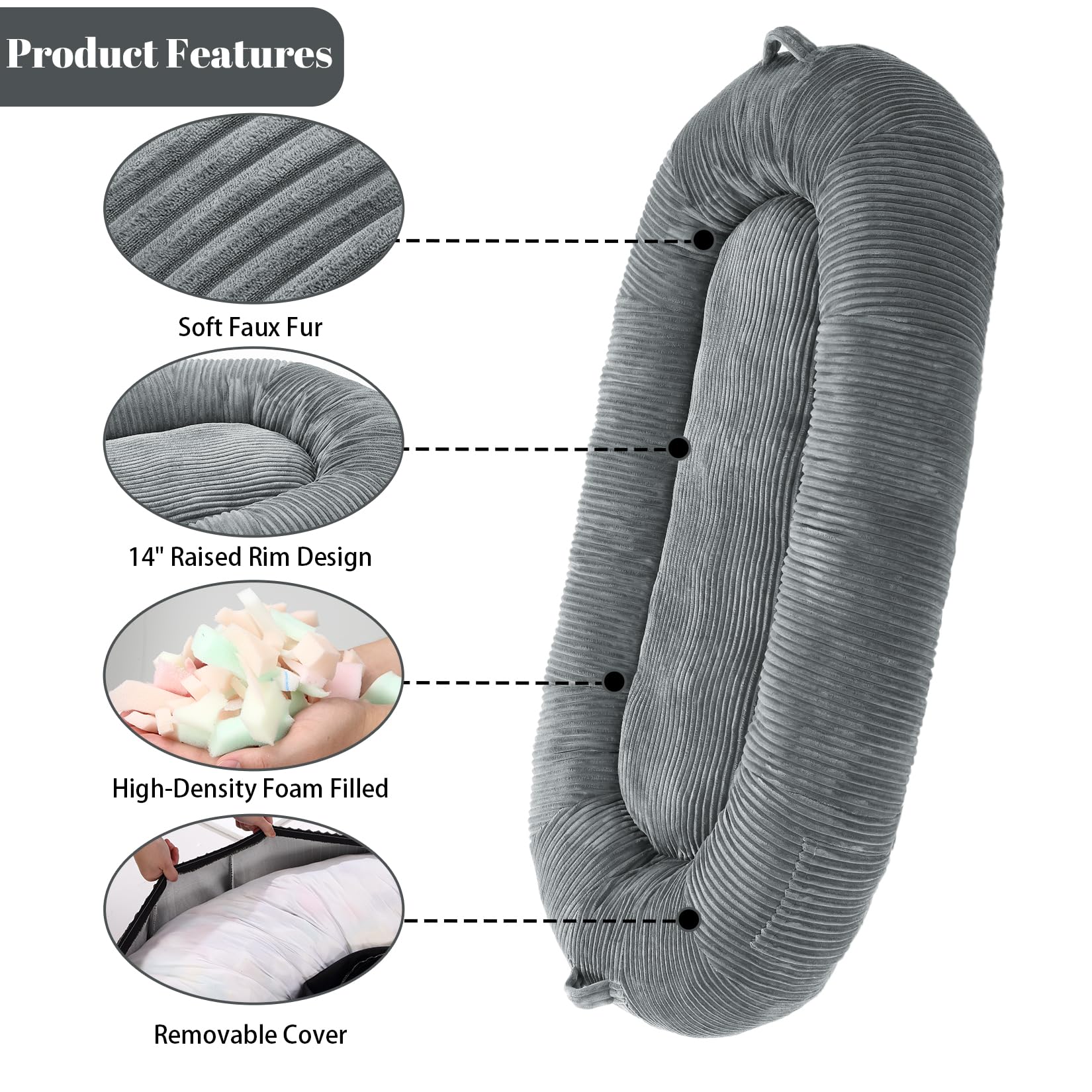 Garvee Dog Bed for Adult, Human Size Giant Dog Bed for Men and Women, 71”x48”x14” Human Dog Lazy Sofa Bed for People and Pets, Washable Strip Flannel Nap Bed Adult Oval, Human-Sized Dog Bed,Light Grey