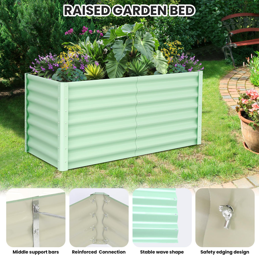 Garvee 8' X 4' X 2' Galvanized Raised Garden Bed, Outdoor Rectangular Metal Planter for Vegetables, Flowers & Herbs, Green