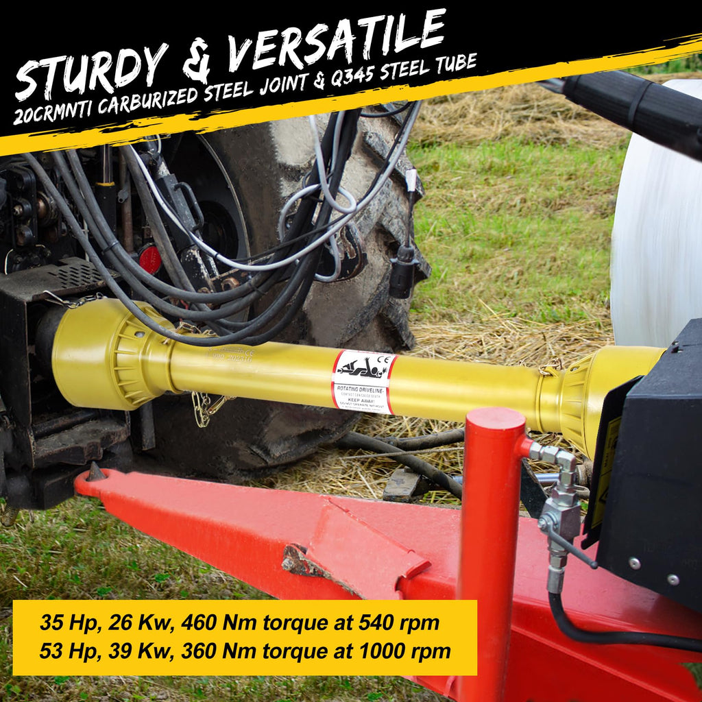 Garvee PTO Shaft 1 3/8" PTO Drive Shaft, Round Ends PTO Driveline Shaft, 6 End Tractor, Brush PTO Shaft, Yellow PTO Shaft for Finish Mower, Rotary Cutter,43"-61"