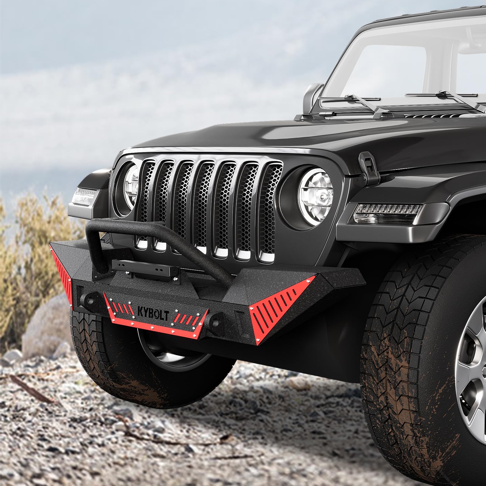 Garvee Front Bumper Compatible with 2007-2018 Jeep Wrangler JK & Unlimited JKU (2/4 Doors), Rock Crawler Off Road Full Width Bumper w/Winch Plate & Paintable Armor