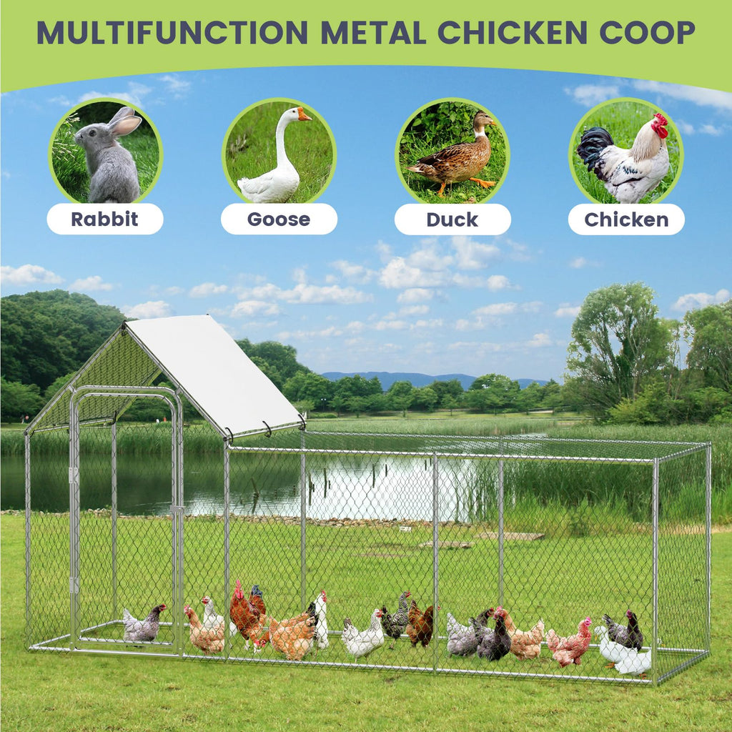Garvee Chicken Coop Run Large Metal Chicken Pen Outdoor, Metal Chicken Coop with Waterproof and Anti-Uv Cover for 6/10 Chickens,Duck Rabbits Habitat - 118.1 x 39.4 x 59 Inch