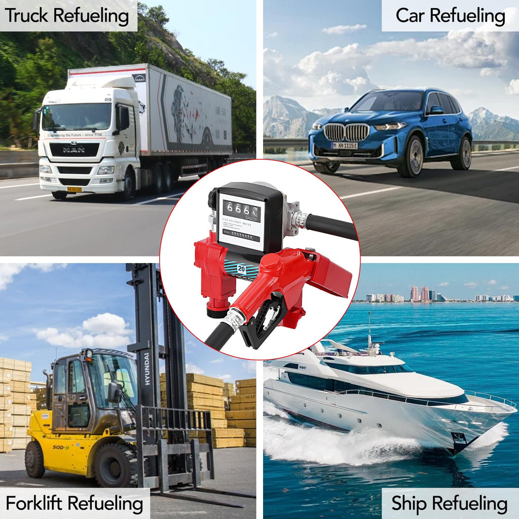 Garvee Fuel Transfer Pump 20 GPM 1/4 HP, with Digital Meter, Diesel Transfer Pump with Automatic Nozzles, Gasoline Transfer Pump with Emission & Suction Hoses for Gasoline, Diesel, Kerosene