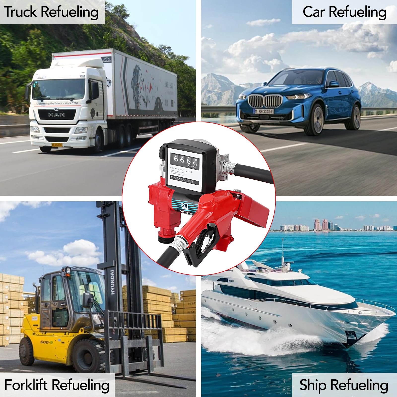 Garvee Fuel Transfer Pump 20 GPM 1/4 HP, with Digital Meter, Diesel Transfer Pump with Automatic Nozzles, Gasoline Transfer Pump with Emission & Suction Hoses for Gasoline, Diesel, Kerosene