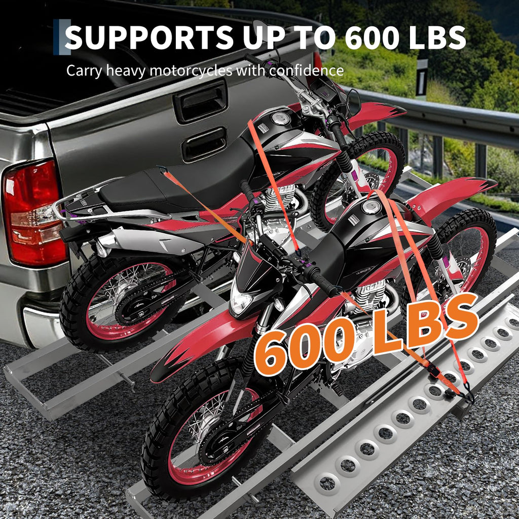 Garvee Motorcycle Carrier 600Lbs Ultra-Duty Hitch Rack with Arched Non-Slip Ramp, 2" Hitch Compatible, Anti-Wobble System for Dirt Bike Transport, Black
