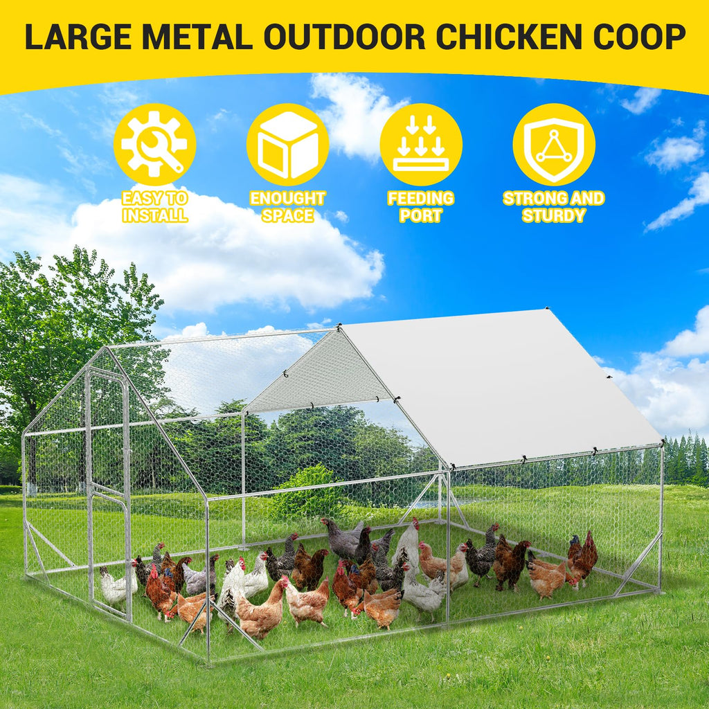 Garvee Large Metal Chicken Coop, Chicken Coop Run with Cover, Large Chicken Run with Double Door, Chicken Pen for Outdoor Farm Yard (13.1'L x 9.8'W x 6.6'H)