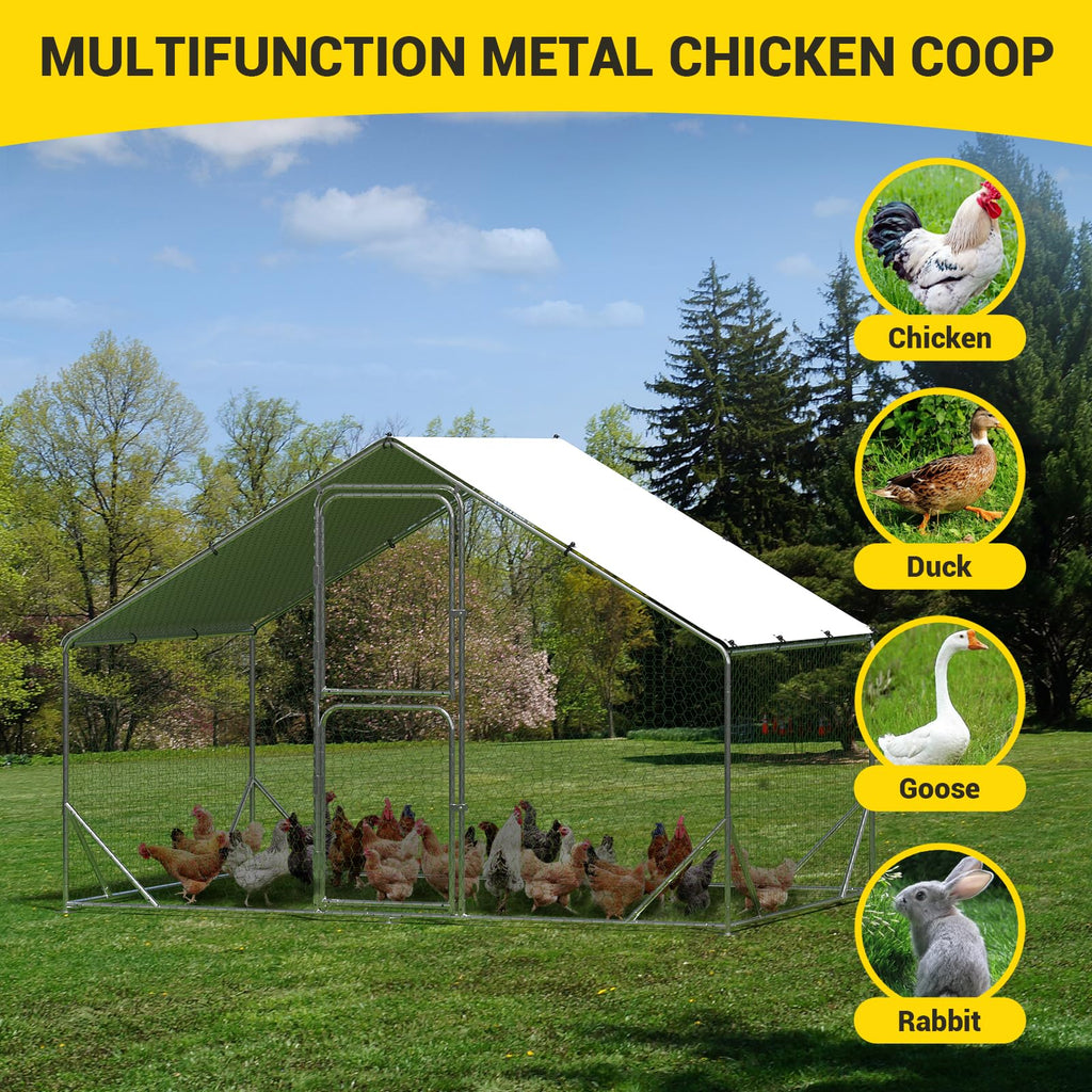 Garvee Large Metal Chicken Coop, Chicken Coop Run with Cover, Large Chicken Run with Double Door, Chicken Pen for Outdoor Farm Yard (6.5'L x 9.8'W x 6.5'H)