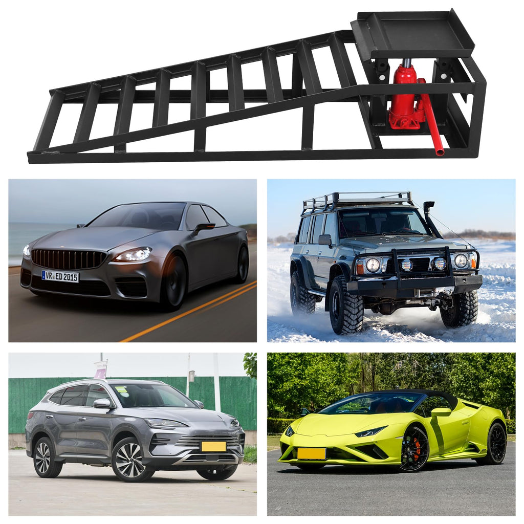 Garvee 5T 10000 lbs Auto Car Truck Service Ramps Lifts, Hydraulic Car Ramps Truck Trailer Garage Truck Ramps for Car Repair Black