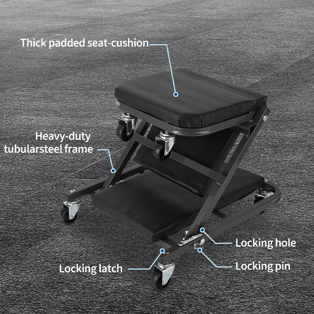 Garvee 36" Z-Creeper Seat On Wheels, Foldable Garage Mechanic Seat, 330 LBS Capacity, Black