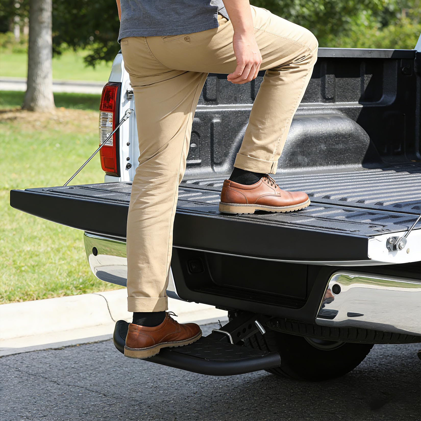 Garvee Hitch Step for 2" Receiver Heavy Duty Rear Bumper Guard with Anti-Slip Step Universal for Truck SUV Pickup Trailer Steel 350 lbs Capacity