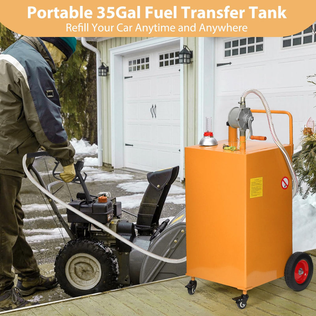 Garvee 35 Gallon Portable Fuel Caddy with Manual Pump, Heavy Duty Gasoline & Diesel Transfer Tank, Orange