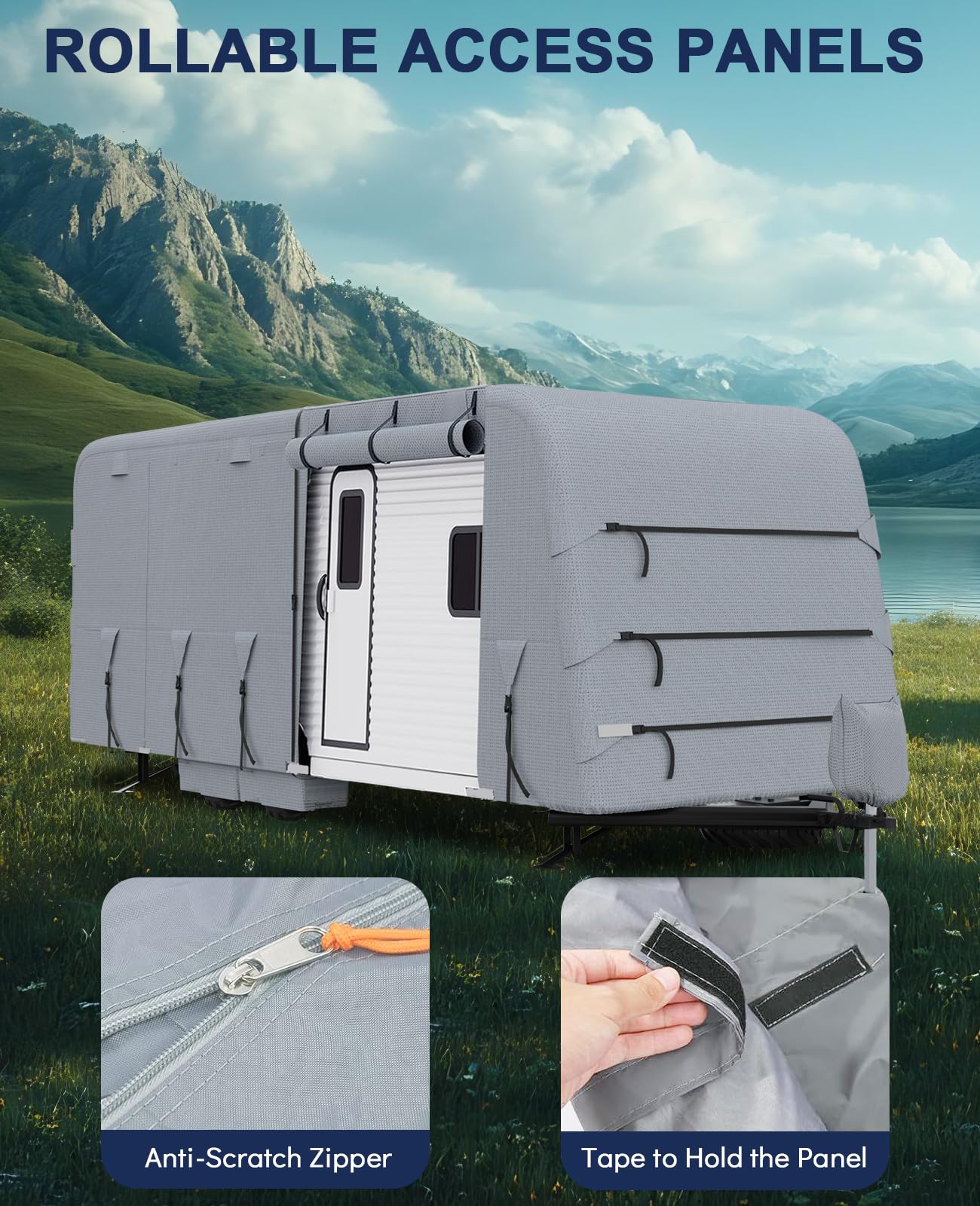 Garvee  30-33 ft RV Travel Trailer Cover, Waterproof UV Resistant Rip-Stop Camper Cover with Gutter Covers and Jack Cover, Grey