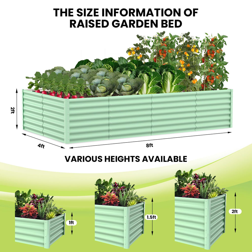 Garvee 8' X 4' X 2' Galvanized Raised Garden Bed, Outdoor Rectangular Metal Planter for Vegetables, Flowers & Herbs, Green