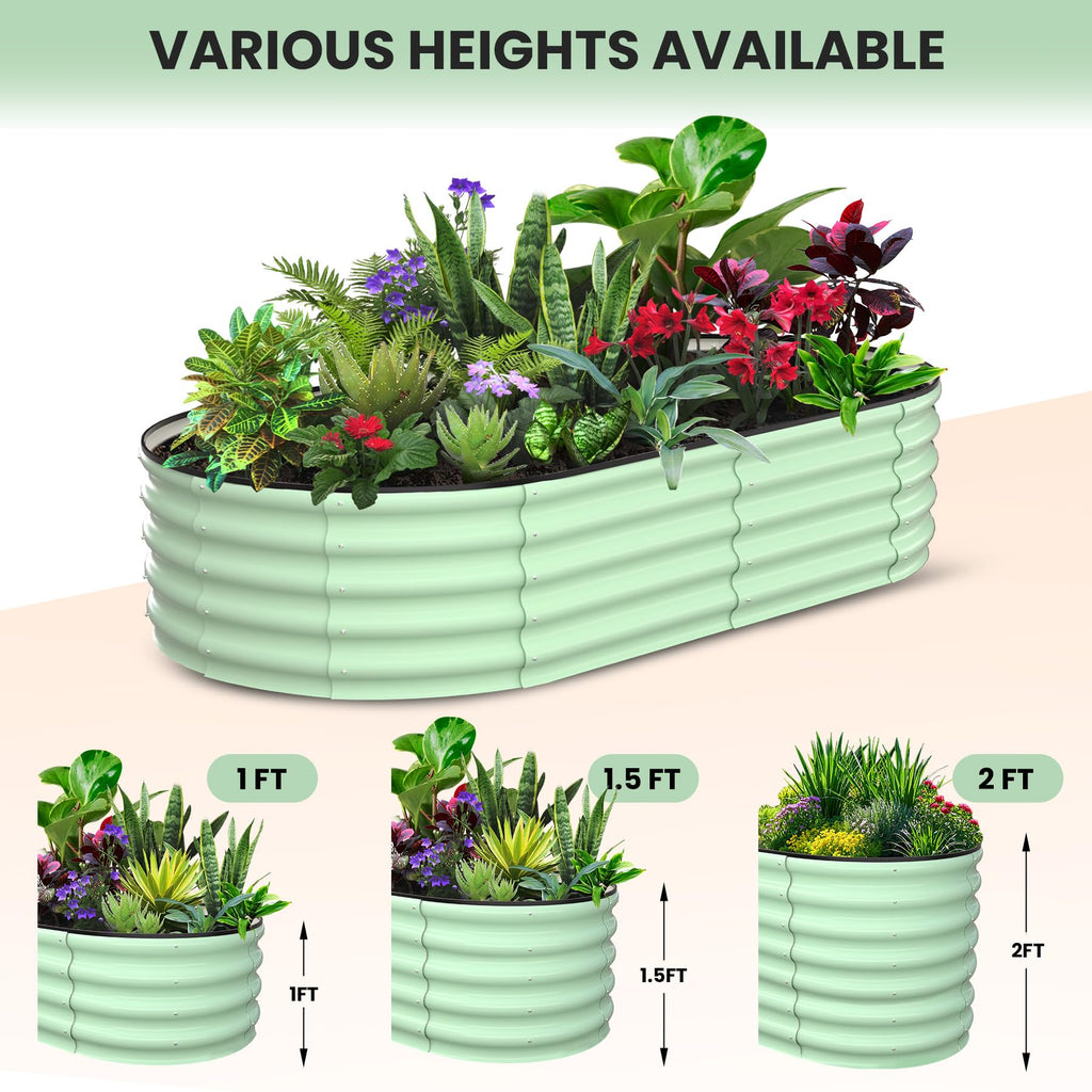 Garvee 2-Pack 6'x3'x1' Oval Galvanized Raised Garden Beds - Open Base, Large Metal Planter Boxes for Vegetables & Flowers, Tool-Free Assembly, Green