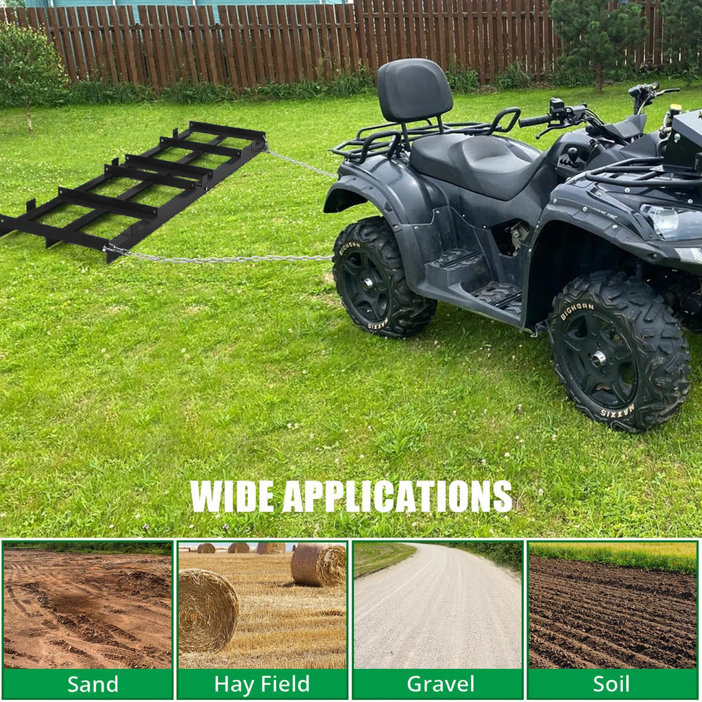 Garvee 8FT Drag Harrow Driveway Grader, Heavy Duty Power Rake, Driveway Drag for Gravel W/ 6 FT Chain, Tow Behind Lawn Rake for ATV, UTV, Tractor, Mower, Land Leveler for Gravel, Sand, Soil, Hay