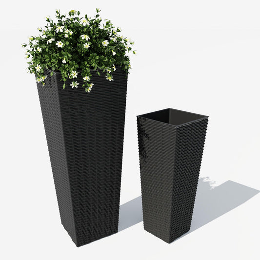 Garvee 2 Pack Large Planters for Indoor Plants, Outdoor Tall Planter with Drainage Holes, Plant Pots for Trees Flowers, All-Weather Use with Removable Insert Bucket (24inch, 32 inch, Black)
