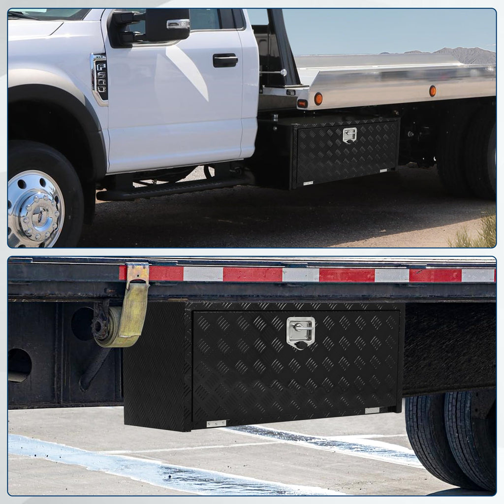 Garvee 30 Inch Heavy Duty Aluminum Tool Underbody Box Waterproof Truck Storage Organizer Chest for Pick Up Truck Bed RV Trailer Black
