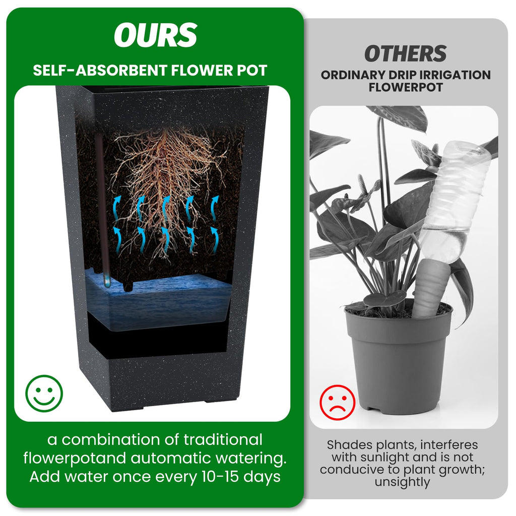 Garvee 21.6" Tall Rectangular Planters Set of 2 Large Modern Plant Pots with Drainage Holes＆Water Level Monitor＆Wheels Outdoor and Indoor for Patio, Porch, Living Room, or Home Office,Black and White Dots