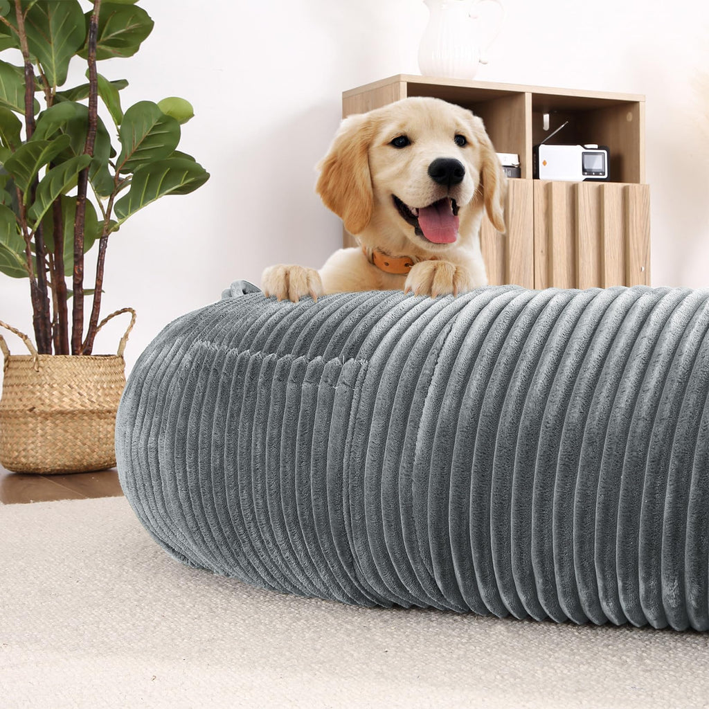 Garvee Dog Bed for Adult, Human Size Giant Dog Bed for Men and Women, 71”x48”x14” Human Dog Lazy Sofa Bed for People and Pets, Washable Strip Flannel Nap Bed Adult Oval, Human-Sized Dog Bed,Light Grey