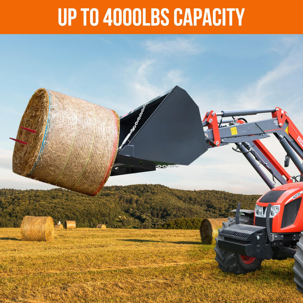 Garvee 49" Hay Spear, Double Spear Bale Spear 4000lbs Loading Capacity Hay Spear Attachment Skid Steer Loader Tractor Bucket Attachment Quick Attach for Bobcat Tractors