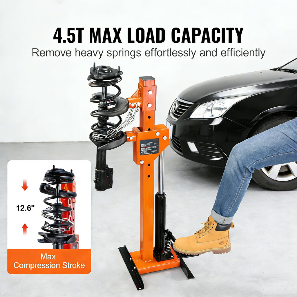 Garvee Professional Hydraulic Coil Spring Compressor, Heavy-Duty Foot-Operated Strut & Shock Tool with Safety Lock, Industrial-Grade Design, Global Fit for Cars, SUVs, and Trucks, Orange