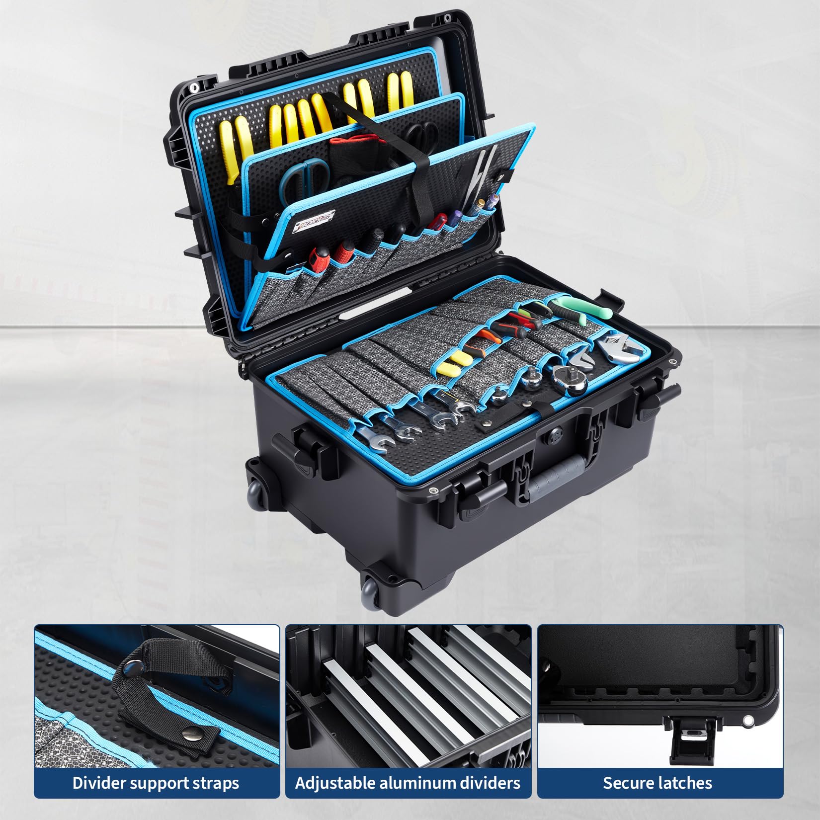 Garvee Mobile Tool Station, 4-Layer Rolling Tool Box with Adjustable Dividers, Waterproof Heavy-Duty 220lbs Capacity Tool Organizer for Jobsite Garage Use, Large