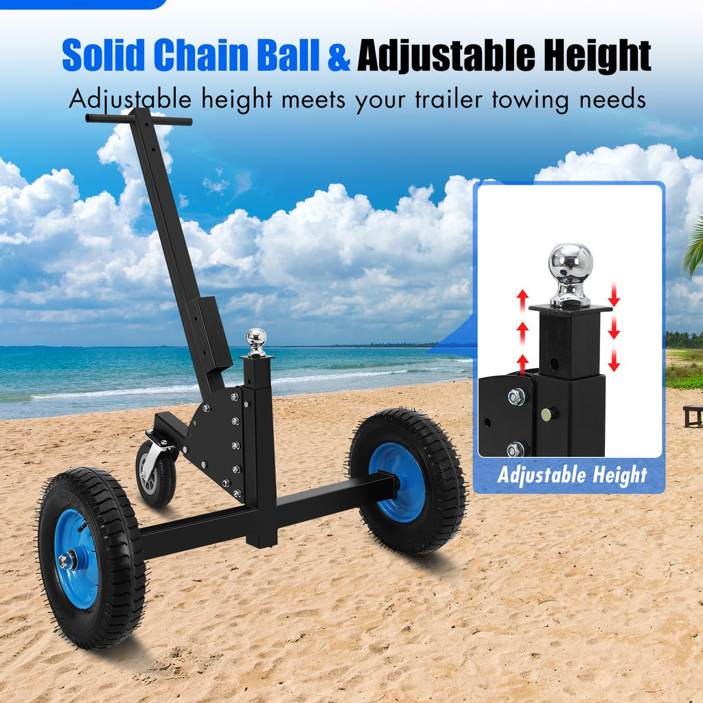 Garvee Adjustable Trailer Dolly 1500 lbs Load Capacity, Utility Trailer Mover Dolly with Adjustable Height & 2 Inch Ball,Pneumatic Tires & 3 Universal Wheel, Carbon Steel Trailer, Multiple-uses