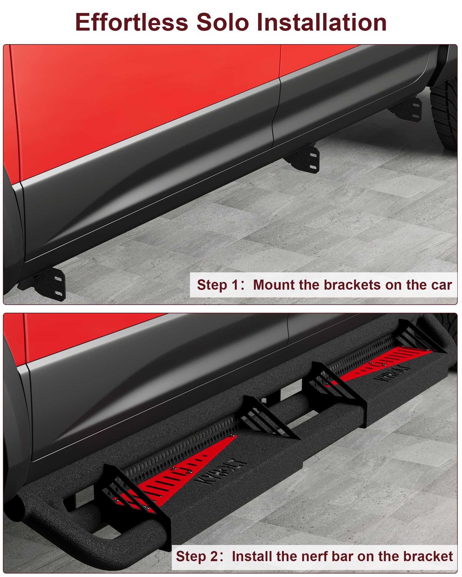 Garvee Running Boards Compatible with Dodge Ram 1500 Crew Cab 2019-2025 (New Body Only), Bolt-on Side Steps Nerf Bar for Ram 1500 2019 2020 2021 2022 2023 2024 2025，Red+Black