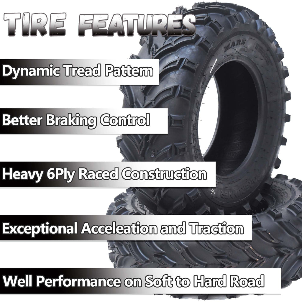 Garvee Set of 2 ATV Trail Tires 6PR Knobby Sport Tires, Tubeless - AT25x10-12-6PR TL MARS