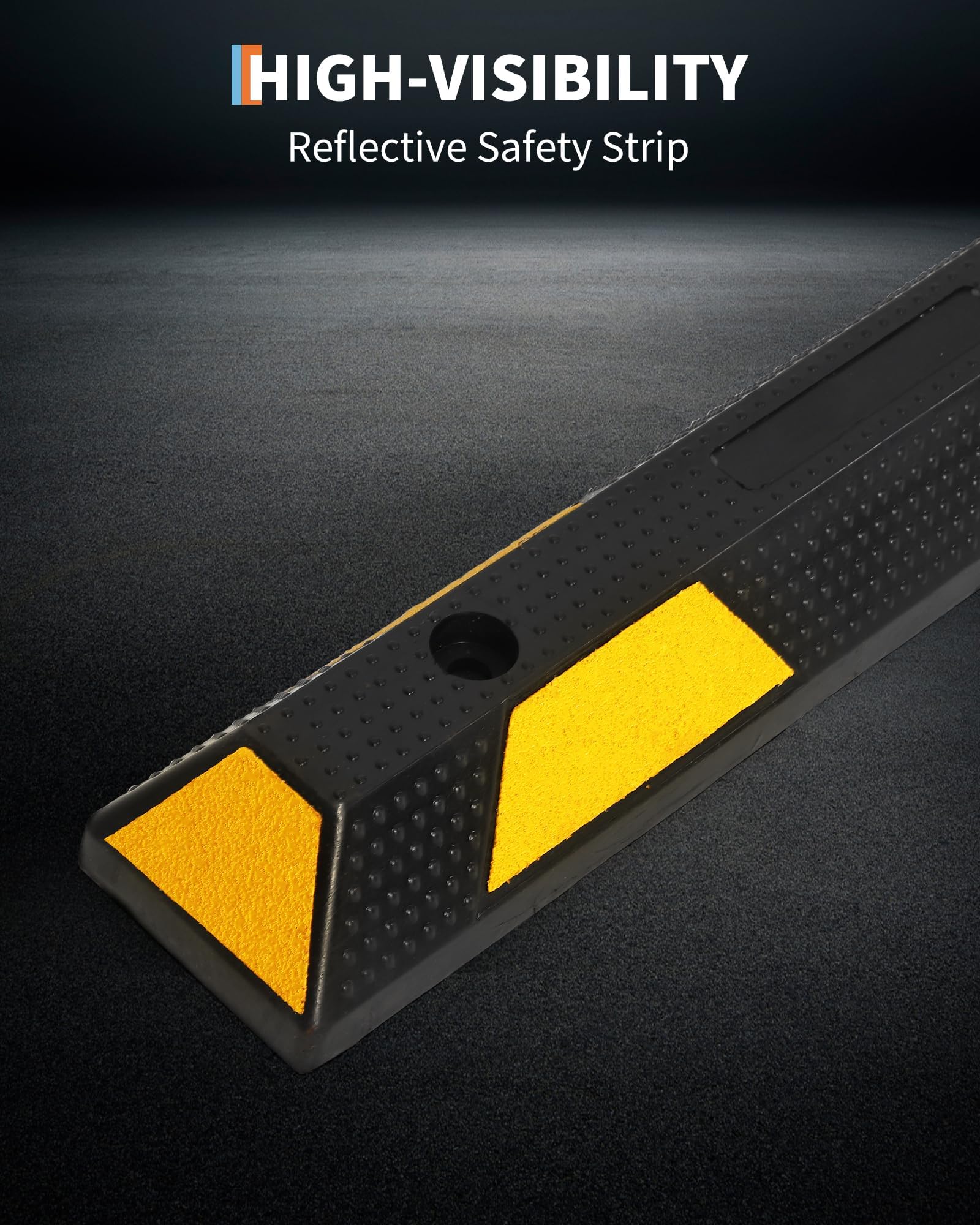Garvee 72 in Rubber Parking Curb Heavy Duty Reflective Stripes Garage Bumpers 72x6x4 in Black