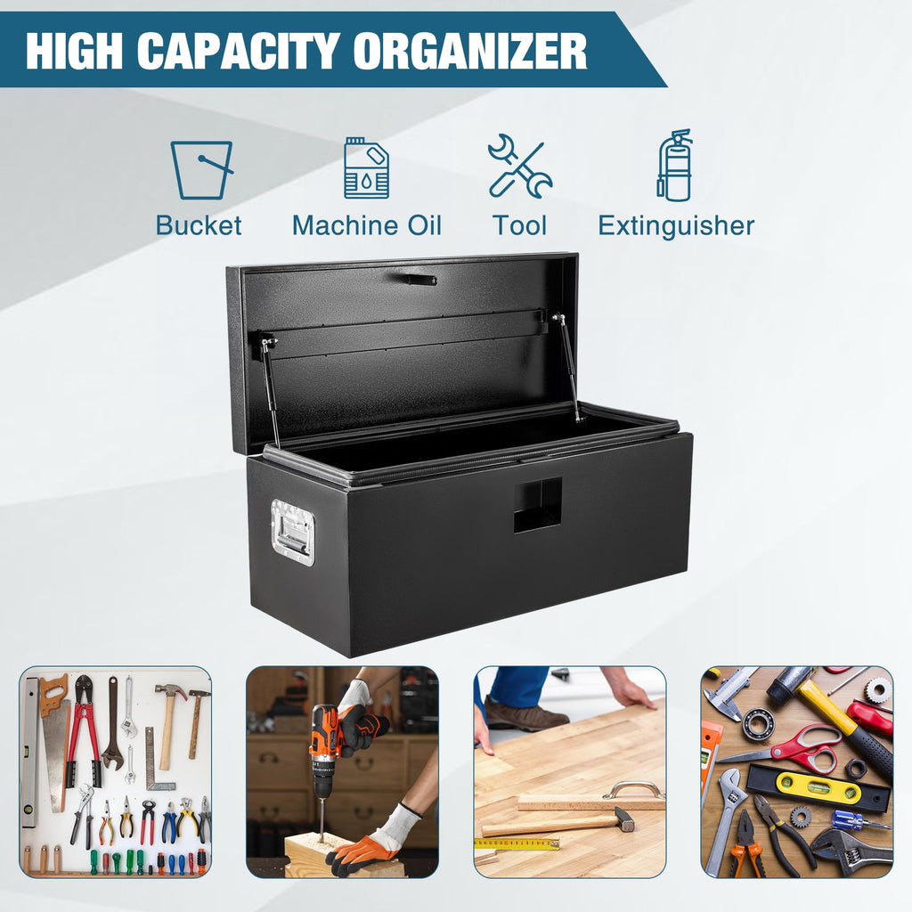 Garvee 24“X15"X15" Steel Truck Tool Box - Heavy-Duty, Dual Lids, Lockable, Weatherproof Storage for Pickup Truck Beds, RVs, and Trailers, Black