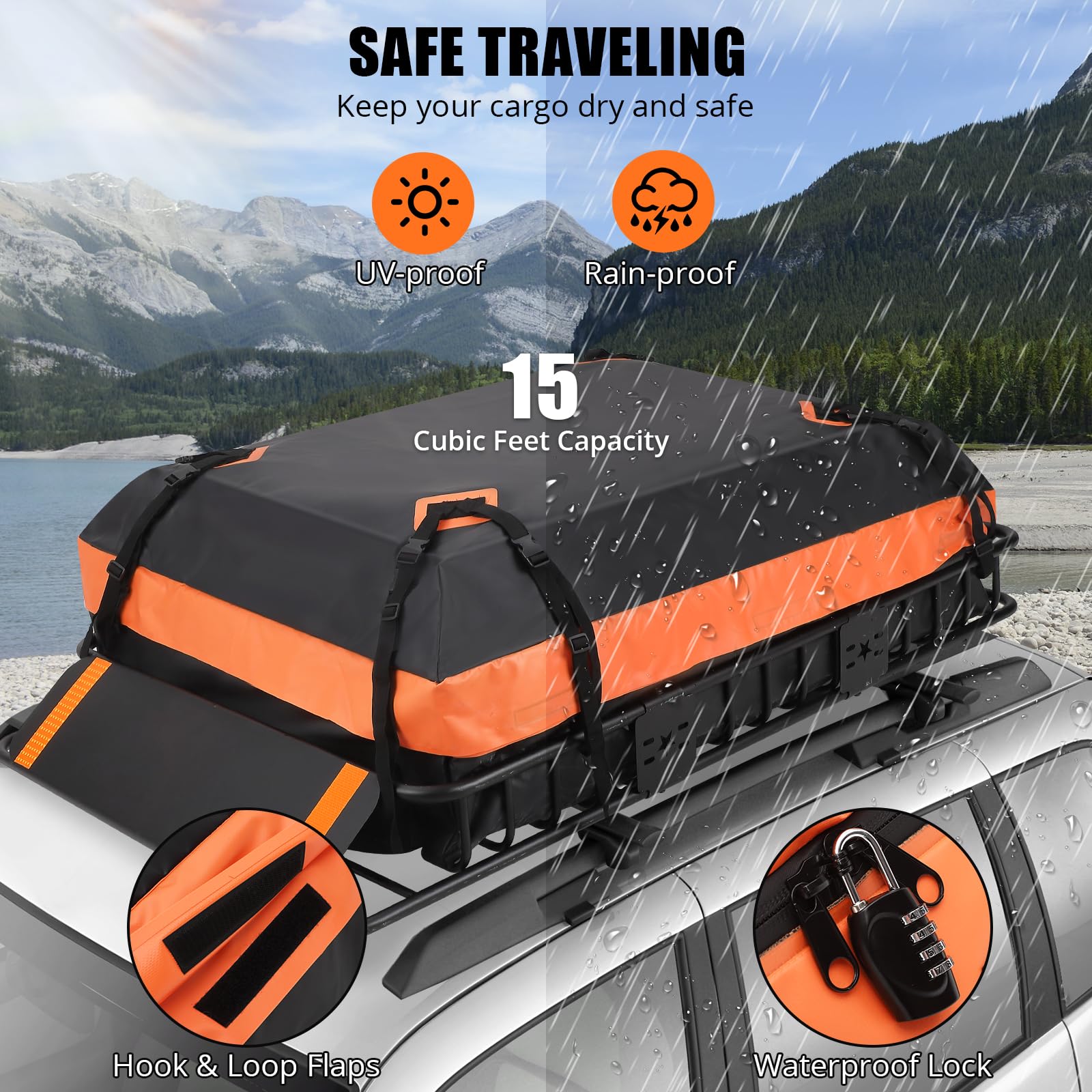 Garvee Roof Rack Cargo Basket 46"x36"x4.5" + Waterproof Cargo Bag 15 Cubic Feet - High Capacity, Premium Material, 200 LBS Capacity, Universal Carrier for SUV, Truck, Perfect for Travel