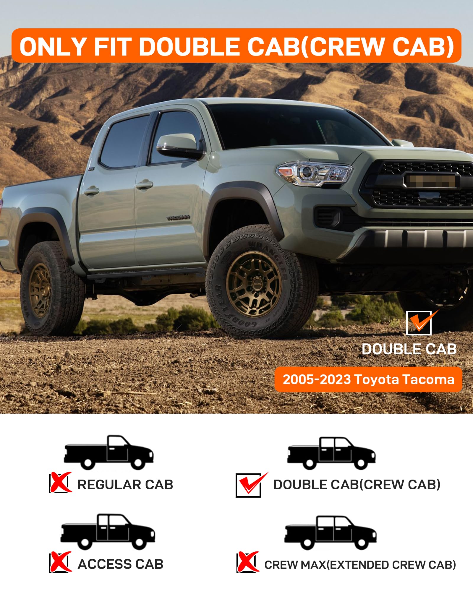 Garvee Running Boards for 2005-2023 Toyota Tacoma Double Cab