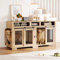 Garvee 71'' Dog Crate Furniture for 2 Dogs, Extra Large Double Dog Kennel, Indoor Wooden Dog Crate TV Stand, White/Natural Wood/Brown