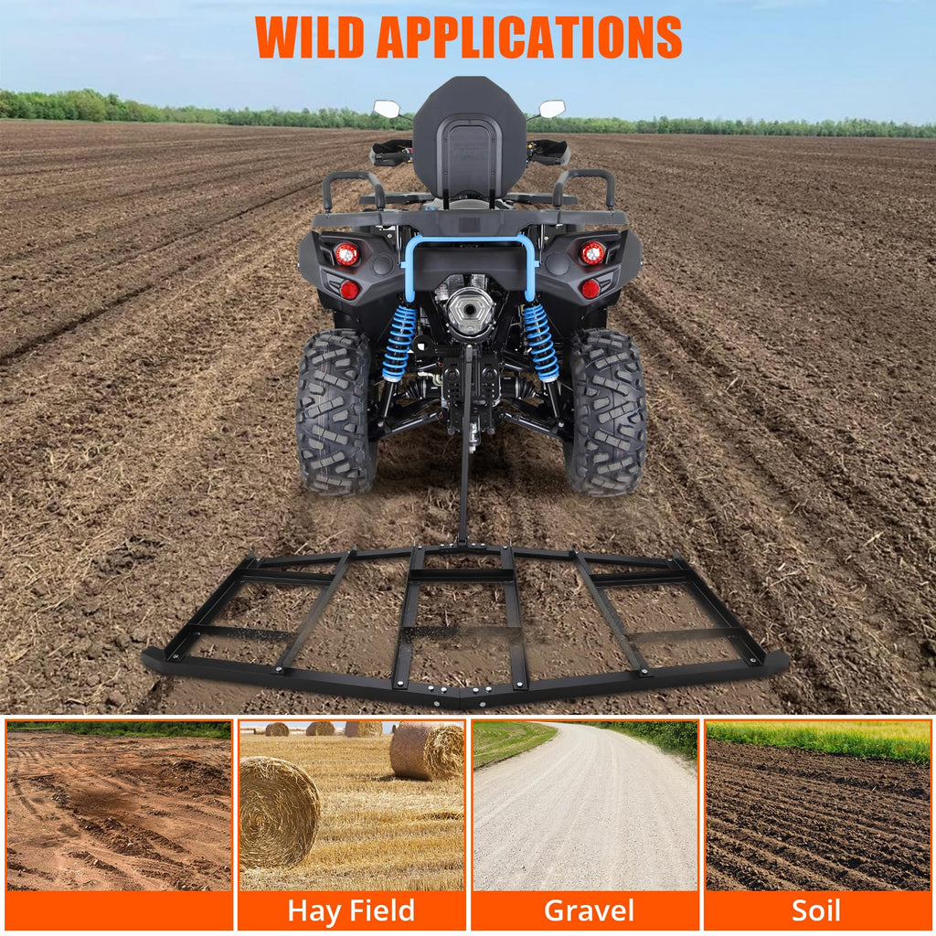 Garvee Driveway Drag 84" Width, Tow Behind Drag Harrow 35" Length, Driveway Tractor Harrow with Pin-Style Hitch, Heavy Duty Steel Driveway Grader for ATV, UTV, Garden Lawn Tractors - 84"with Connecting rod