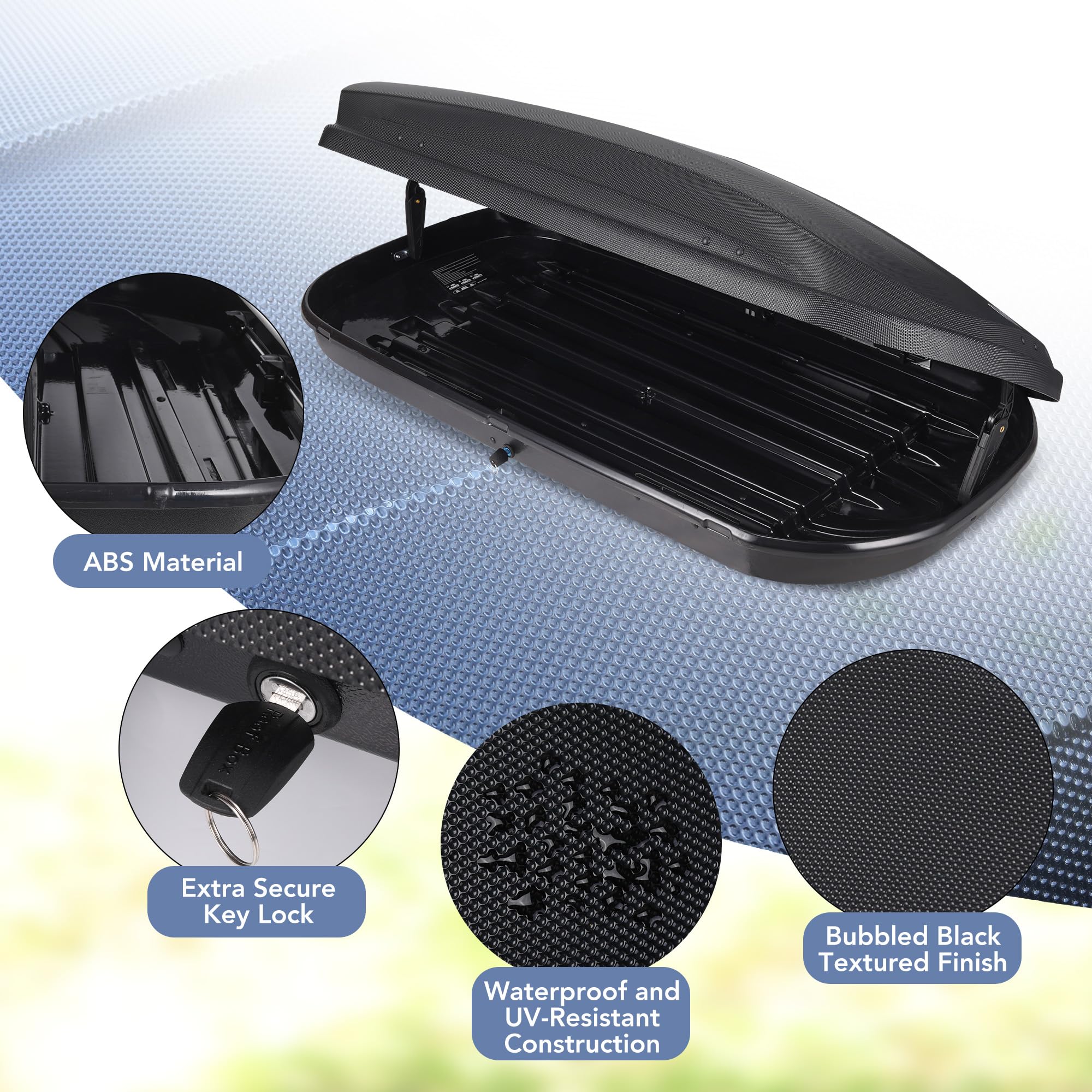 Garvee Rooftop Cargo Box Carrier, 14 Cubic Feet, Dual-Side Opening, 165 LBS Capacity, Secure Straps and Keys, Vehicle Hard-Shell Carriers for Vehicle Travel, Black
