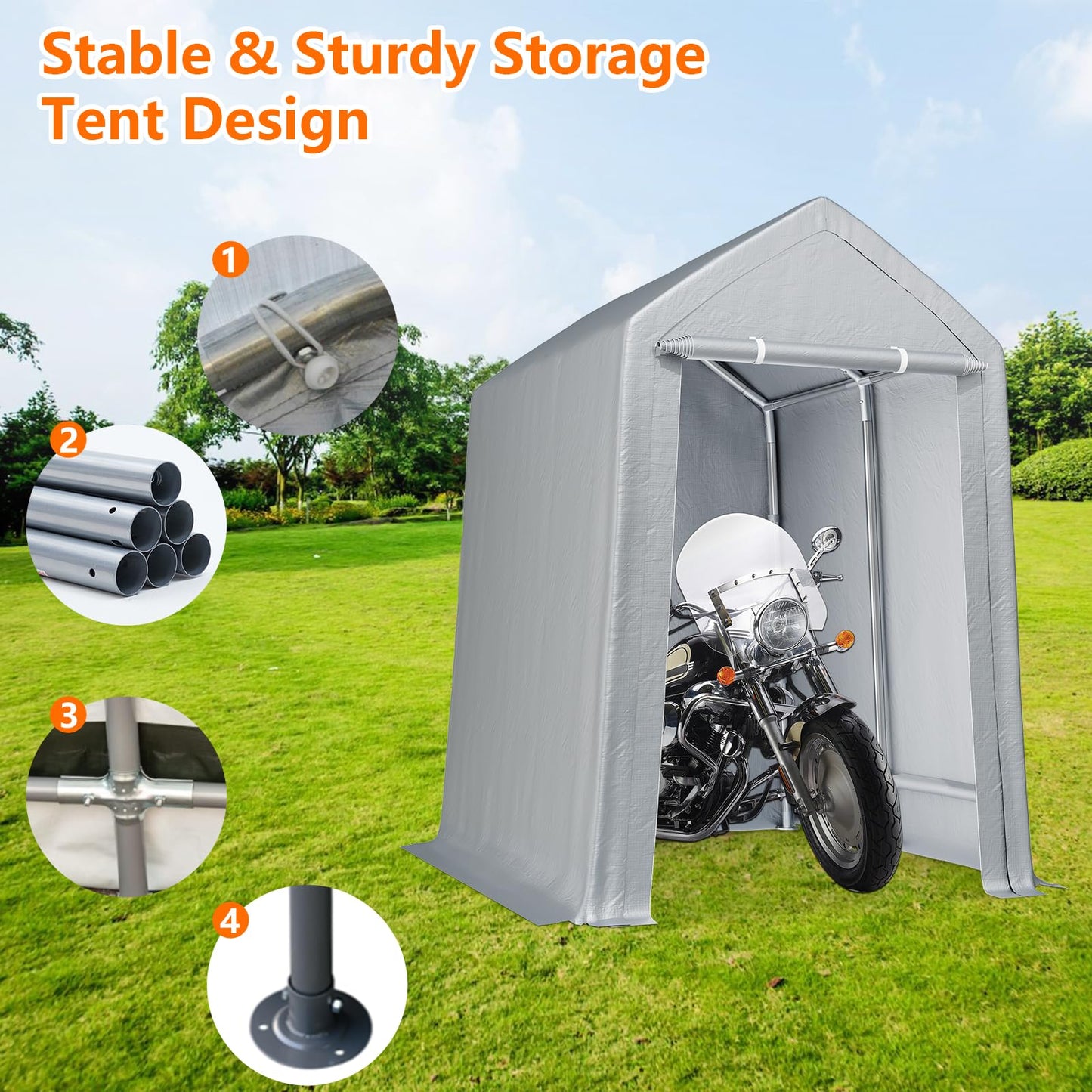Garvee 10'x10' Heavy Duty Carport with Roll-Up Door - Waterproof Portable Garage for Cars & Boats, Grey