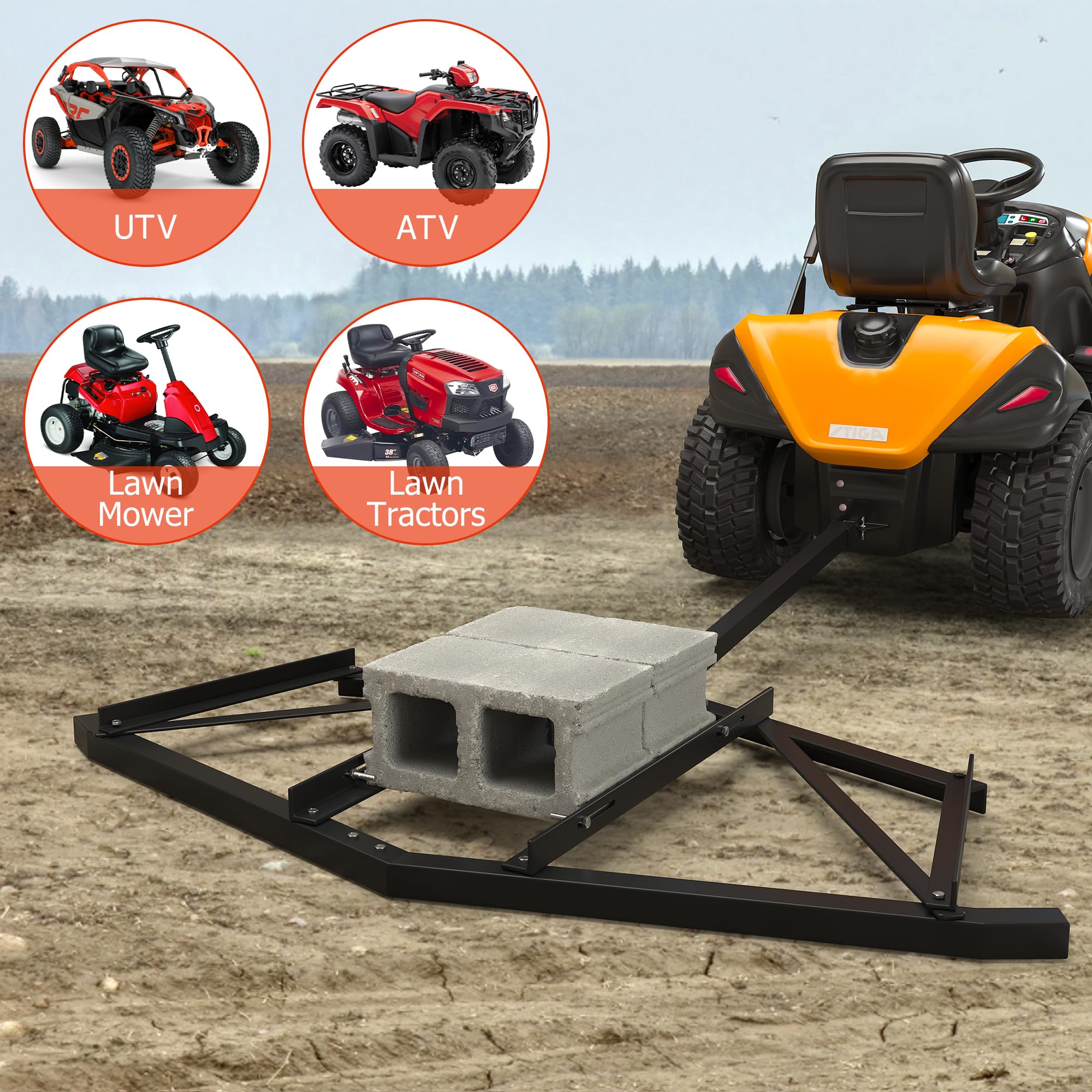 Garvee Driveway Drag: Heavy Duty Steel, Easy Assembly & Leveling, Adjustable Bolts, 100 lbs Load, Effortless Operation, Compatible with ATVs, UTVs - 72 Inch