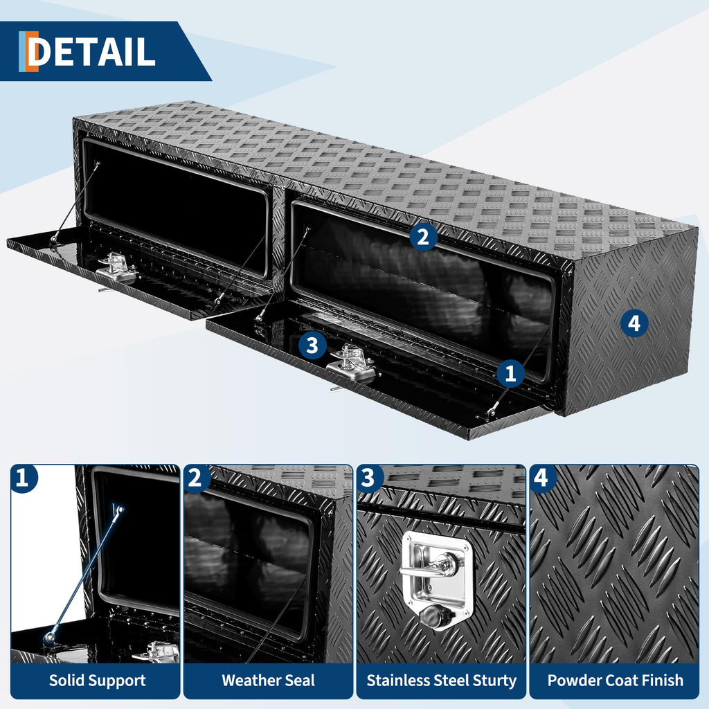 Garvee 72'' Truck Tool Box Heavy Duty Aluminum Storage Tool Box With Lock For Pickup Truck Bed RV Trailer, 72x16x13, Black