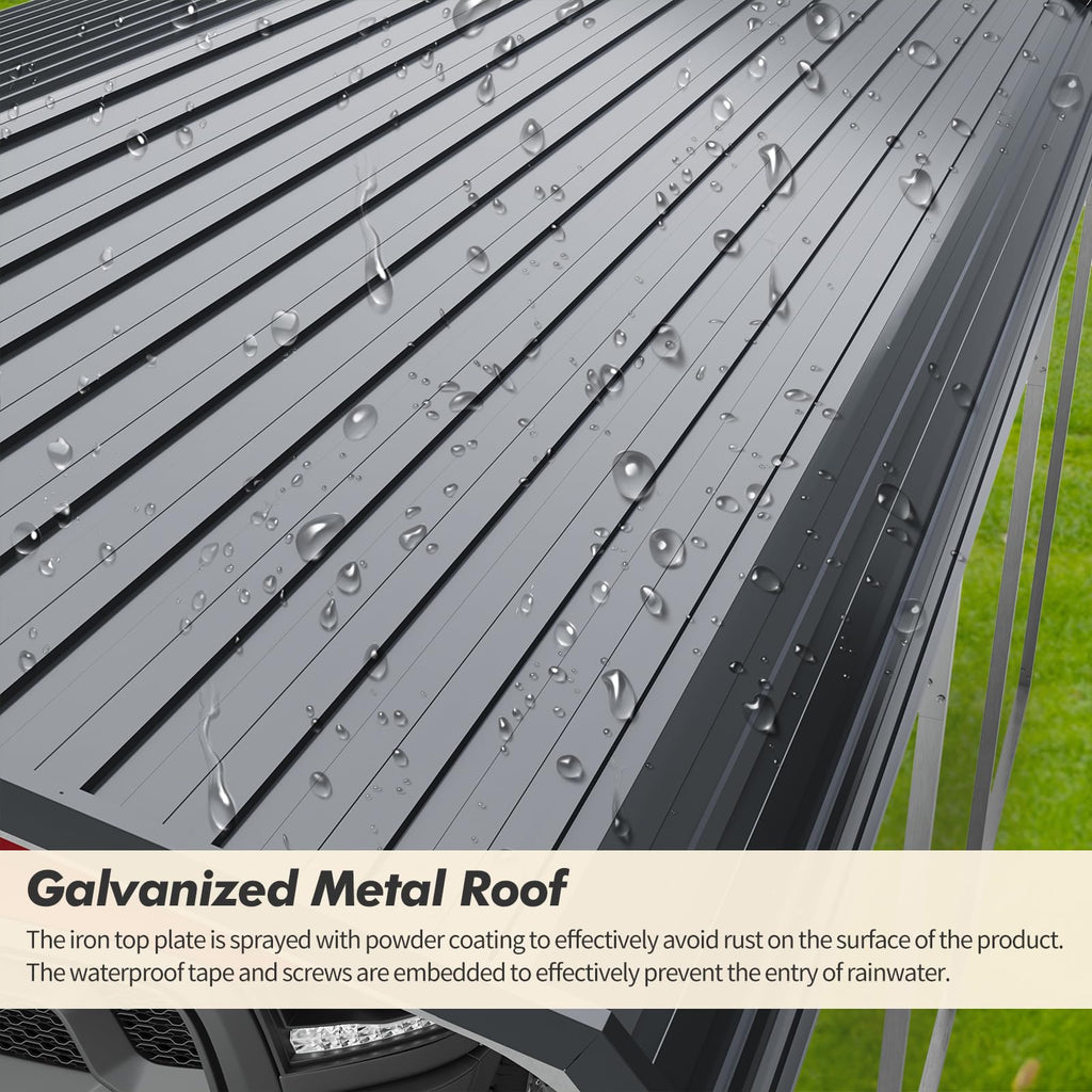 Garvee 10'x15' Heavy Duty Carport with Galvanized Metal Roof & Updated Frame - Metal Garage Canopy for Cars, Boats, Tractors, Grey