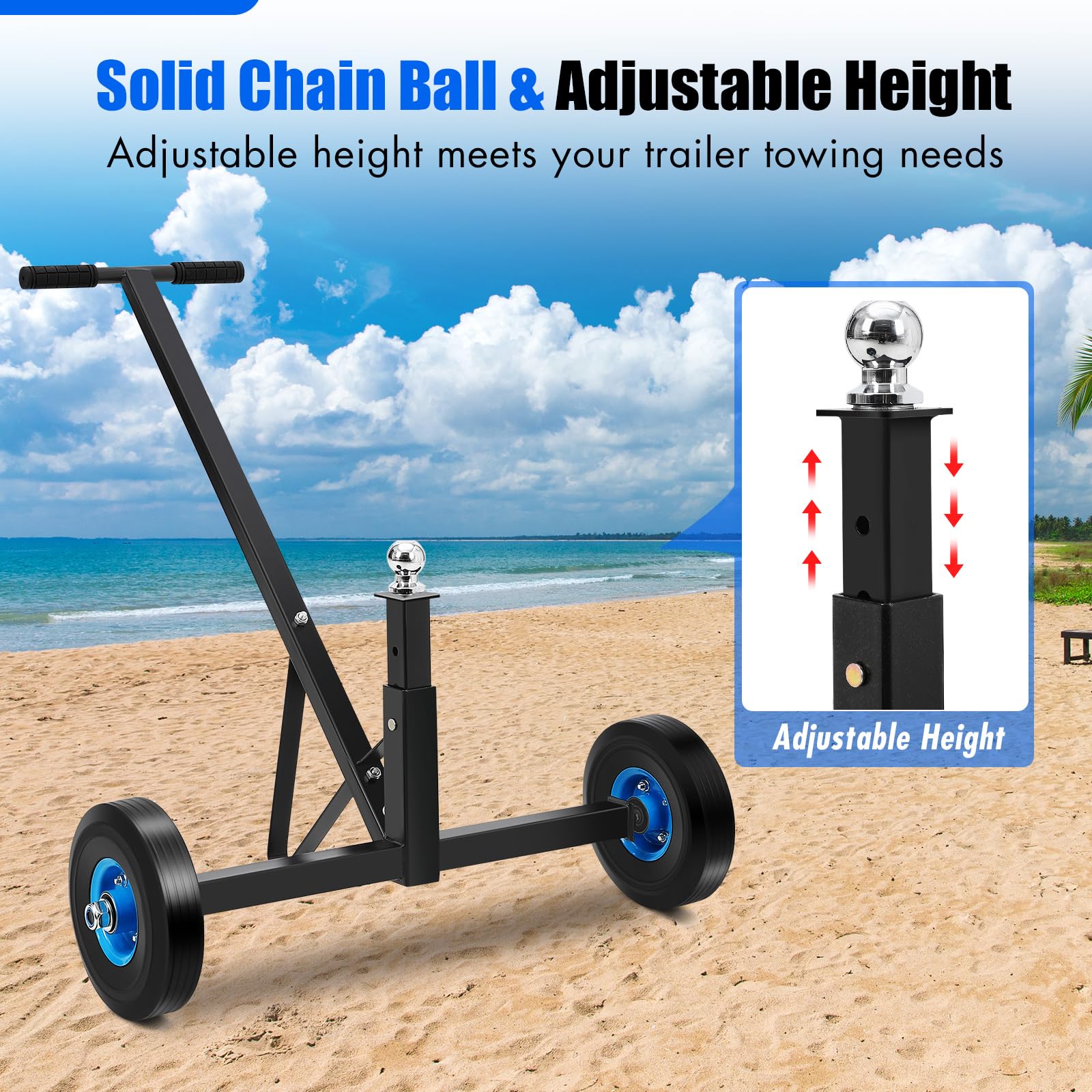 Garvee Adjustable Trailer Dolly with 1000lbs Load Capacity, Heavy Duty Carbon Steel Trailer Mover for Moving Car RV Boat Trailer, 19-26 Inch Adjustable Height, 2 Inch Ball & 16 Inch Pneumatic Tires