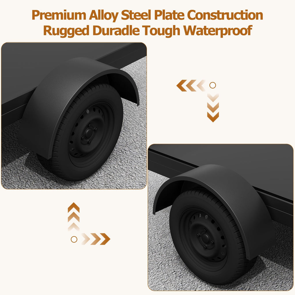 Garvee 2-Pack Trailer Fenders - Single Axle Compatible with 14-16 Inch Wheels, Durable Steel Construction, 32"x9"x15" for Utility and Landscape Trailers, Black