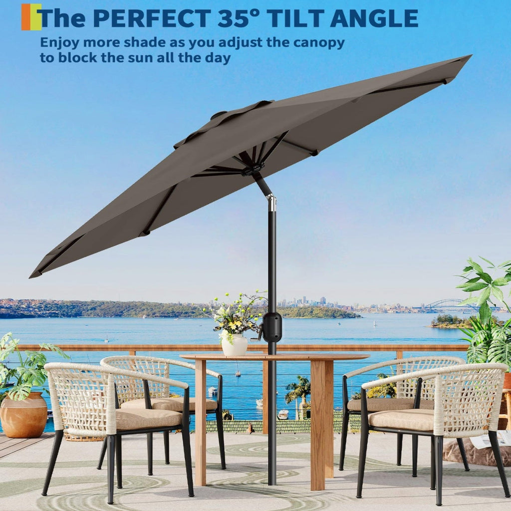 Garvee 9 ft Outdoor Patio Umbrella with 8 Sturdy Ribs, Crank Lift, Push-Button Tilt & UV-Resistant Waterproof Canopy for Pool, Deck, Yard & Garden, Taupe