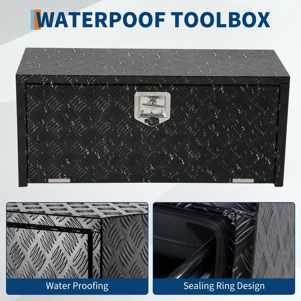 Garvee 24" x 14" x 16" Heavy Duty Aluminum Tool Underbody Box, Waterproof Truck Storage Organizer Chest, Black